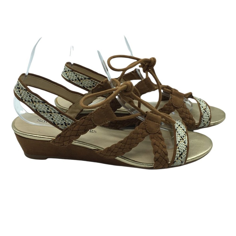 Soft Surroundings sandals wedge Size 9 Myra Cognac strappy 1.5" heel